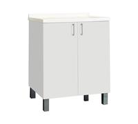 Liberoshopping Mobile lavatoio 60x60 bianco con vasca in metacrilato e fondo in alluminio - 2 ante con asse lavapanni in legno - scarico incluso - per bagno o lavanderia - già montato