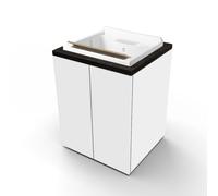 Liberoshopping Mobile Lavatoio in Legno 2 Ante con Vasca in Resina Bianco, Ripiano Interno, Apertura Push Pull, 71x65 cm, per Lavanderia e Spazi Piccoli (Bianco Lucido/Olmo Caffè)