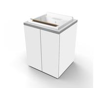 Liberoshopping Mobile Lavatoio in Legno 2 Ante con Vasca in Resina Bianco, Ripiano Interno, Apertura Push Pull, 71x65 cm, per Lavanderia e Spazi Piccoli (Bianco Lucido/Grigio spatolato)
