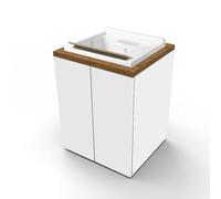 Liberoshopping Mobile Lavatoio in Legno 2 Ante con Vasca in Resina Bianco, Ripiano Interno, Apertura Push Pull, 71x65 cm, per Lavanderia e Spazi Piccoli (Bianco Lucido/Noce)