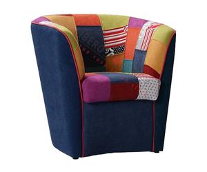 Liberoshopping Poltrona Valentina A POZZETTO in Tessuto Blu e Seduta Tessuto Patchwork (Blu)