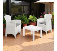 Liberoshopping salottino da giardino in polipropilene effetto rattan BORIA con 2 poltrone e 1 tavolino waterproof resistente uv per esterno terrazzo balcone (Bianco)