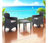 Liberoshopping salottino da giardino in polipropilene effetto rattan BORIA con 2 poltrone e 1 tavolino waterproof resistente uv per esterno terrazzo balcone (Antracite)