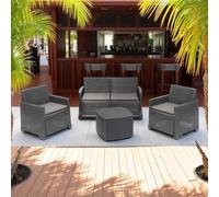Liberoshopping Salottino da giardino in polipropilene effetto rattan impermeabile uv BEMAL antracite con 2 poltrone 1 divano 1 tavolino e cuscini per esterno terrazzo balcone