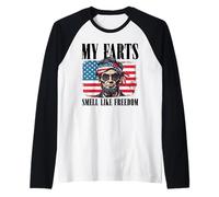 Libertà Bandiera Americana 4 Luglio Indipendenza Abe Lincoln Maglia con Maniche Raglan