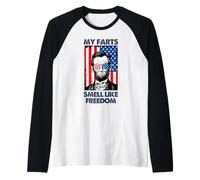 Libertà Bandiera Americana 4 Luglio Indipendenza Abe Lincoln Maglia con Maniche Raglan
