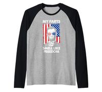Libertà Bandiera Americana 4 Luglio Indipendenza Abe Lincoln Maglia con Maniche Raglan