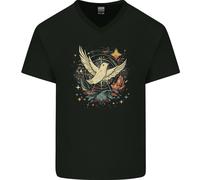 Libertà Colomba IN Un Cosmic Ghirlanda Amore Pace Uomo Scollo A V Cotone T-Shirt