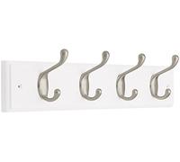Liberty 129849 18-Inch Coat and Hat Hook Rail/Rack with 4 Heavy Duty Hooks, White and Satin Nickel by Liberty