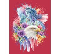 Liberty Blooms Composition Notebook Wide Ruled 100 Pages For Back to School or Office: Patriotic Floral Eagle Journal Featuring the Statue of Liberty and American Flag Watercolor Art
