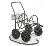 Liberty Garden Carrello per avvolgitubo dell'acqua con struttura in acciaio a quattro ruote di grado residenziale con cestello per cortile, giardino o casa, marrone, bronzo