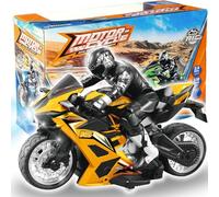 Liberty Imports Moto acrobatica radiocomandata 2,4 G con figura di equitazione, scala 1:10, ad alta velocità, rotazione a 360 gradi, antiurto, moto da corsa (giallo)
