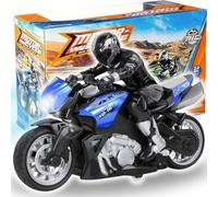 Liberty Imports Moto acrobatica radiocomandata 2,4 G con figura di guida, scala 1:10, ad alta velocità, rotazione a 360 gradi, drift, antiurto, moto da corsa (blu)