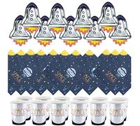 Libetui Set di stoviglie da 44 pezzi Space Party Space Expedition per il compleanno dei bambini, bicchieri tovaglioli per 12 bambini