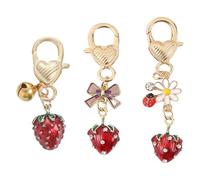 LIbgiubhy 3pcs Realistico Fragola Charm Portachiavi Frutta A Forma di Ciondolo Set Per Borse E Chiavi Decorativo Catena Del Telefono Accessorio