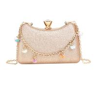 LIbgiubhy Borsa a tracolla con tracolla a catena per donne e ragazze, elegante borsa a tracolla da sera, borsetta da sera, pochette da sera, Champagne