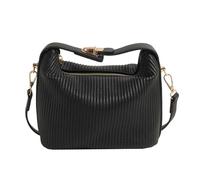LIbgiubhy Borsa a tracolla in pelle PU pieghettata da donna con manico superiore elegante tinta unita borsa a tracolla con cerniera per lo shopping, Nero