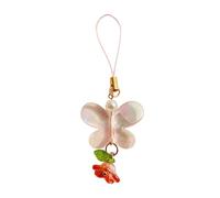 LIbgiubhy Ciondolo a forma di fiore con farfalla e perline, cordino per cellulare, portachiavi, zaino, portachiavi auto, decorazione catena