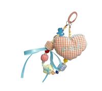 LIbgiubhy Ciondolo per borsa a forma di cuore imbottito in cotone con scritta ricamata a catena per zaino, accessorio da donna