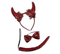 LIbgiubhy Confezione da 3 accessori per costume da diavolo rosso, fasce per capelli, cravatte, code per cosplay, feste di compleanno, temi diavolo, corna da diavolo, fiocchi