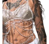 LIbgiubhy Elegante collana con perle finte per il corpo, gioielli da sposa, regolabile, per donne, accessori fotografici