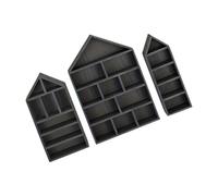 LIbgiubhy Set di 3 espositori in legno a forma di casa da parete, per collezioni di figure in miniatura, antipolvere