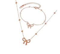 LIbgiubhy Set di gioielli alla moda in acciaio con ciondolo a farfalla e fiocco, elegante collana e da indossare tutti i giorni