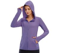 Libin Giacca da donna con cappuccio con cerniera integrale UPF 50+, protezione solare, a maniche lunghe, per escursioni, attività all'aperto, con tasche, 01-viola chiaro, Medium