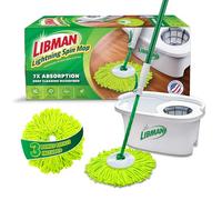 Libman Lightning Spin Mop System Plus 3 testine di ricarica, mocio e secchio con strizzatore, mocio per pavimenti, mocio rotante, Libman Mop per la pulizia dei pavimenti, mocio per pavimenti in legno