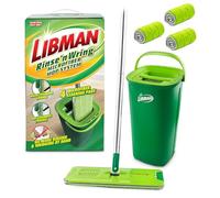 Libman Rinse 'n Wring Mop and Bucket System | Mocio per pavimenti in microfibra | Pulitore per pavimenti in legno duro | Mocio bagnato e asciutto | Camere d'acqua pulite e sporche | Power Blades | 4