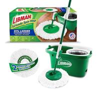 Libman Tornado Spin Mop System Plus 2 testine di ricambio, mocio e secchio con strizzatore, mocio per pavimenti, mocio rotante, Libman mocio, per la pulizia dei pavimenti, mocio per pavimenti in legno