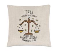 Libra/Bilancia Oroscopo Lino Copricuscino Cuscino - Segno Zodiacale Compleanno