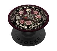 Librarian Skeleton Trigger Warning Book Reading Lover Floral PopSockets PopGrip Adesivo