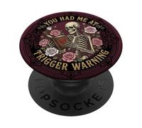 Librarian Skeleton Trigger Warning Book Reading Lover Floral PopSockets PopGrip Adesivo