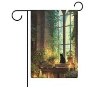 Library Black Cat Sits on Open Book Garden Flag Seasonal Holiday Juta Double Face House Yard Bandiere esterne 30,5 x 45,7 cm