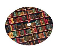 Library Bookshelf Book Print Soft Christmas Tree Skirt - Copertura per albero di Natale per la famiglia