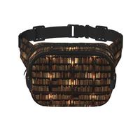 Library Bookshelf Book Print Square Double Layer Funzionalità Marsupio Unisex Crossbody Pack Travel Workout, Nero, Taglia Unica, Nero, One Size