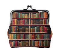 Library Bookshelf Book Print Women Kiss Lock Coin Pouch, Mini portafoglio per carte e rossetto, borsa compatta morbida