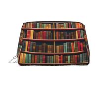 Library Bookshelf Book Printed Beauty Case, custodia compatta da viaggio con scomparti interni organizzati per uso quotidiano, Argento, One Size