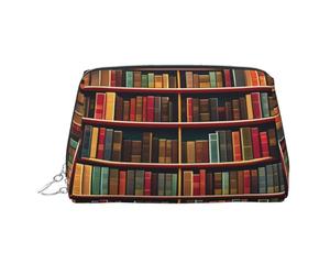 Library Bookshelf Book Printed Beauty Case, custodia compatta da viaggio con scomparti interni organizzati per uso quotidiano, Argento, One Size