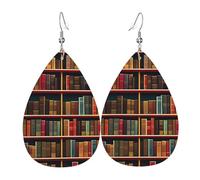 Library Bookshelf Book Teardrop Faux Leather Orecchini Set per le Donne Stampato Leggero Pendente Goccia Forato Ragazze