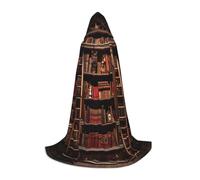 Library Bookshelf Print Hooded Robe Adult Wizard Robes Monaco Sacerdote Mantello Halloween Cosplay Cavaliere Cappuccio Mantello, nero, Large
