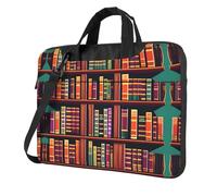 Library Bookshelf Print Laptop Bag, tracolla imbottita, semplifica il tuo quotidiano, ideale per viaggi di lavoro, nero, 14 inch