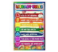 Library Rules Educational Wall Art - Colorful Classroom Poster Set for Kids, Elementary, Middle School and High School Decor(Framed,08x12inch(20x30cm))
