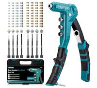 LIBRATON 9.5" Strumento per rivetti, pistola per rivetti, 8 mandrini | intercambiabili, kit di utensili per rivetti manuali con 80 rivetti filettati, metrico M3-M6, SAE 6-32" a 1/4-20", custodia