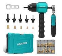 LIBRATON Adattatore per Dado a Rivetto e Set Chiave a Cricchetto | Kit Rivettatrice Elettrica e Manuale con 5 Mandrini M3-M8, 50 Dadi, Cambio Rapido, Fai da Te e Riparazione Auto, Valigetta