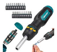 LIBRATON Cacciavite a Cricchetto, Cacciavite Multifunzione Magnetico 33-in-1, Set per Fessura/Phillips/Pozi/Torx/Esagonali/Quadrate, Manico Ergonomica per Casa, Automobile e Fai da Te