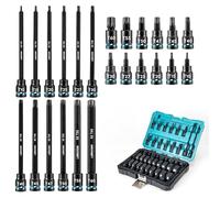 LIBRATON Chiavi a Bussola Torx da Attacco da 3/8", Bussola Torx Lunghe 24Pz | Bussola a Pressione in Acciaio S2, Punte per Chiavi a Bussola, Bussole Per Inserti a Impatto, T10-T60, Lunghezza 48mm e 150mm