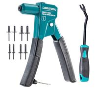 LIBRATON Kit pistola rivettatrice in plastica, angolo di 90 gradi, rivettatrice manuale con 40 rivetti in nylon (4 misure), nasello universale per automotive/elettronica, ergonomico e 50% forza più