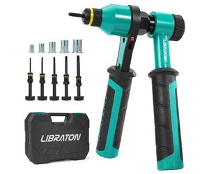 LIBRATON Rivettatrice per Inserti Filettati, Rivettatrice Manuale Inserti Filettati, Rivettatrice Filettati a Cricchetto, Filetti Pinza con 5 Mandrini Metrici, 5 Ugelli, 50 Rivetti Dadi, Scatola